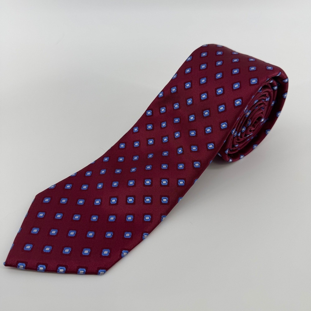Jos. A. Bank Necktie Mens OS Burgundy Geometric Silk Executive Collection Tie